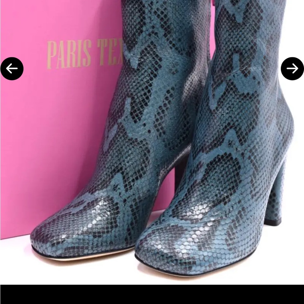 Paris Texas Teal Snake Print Ankle Boots